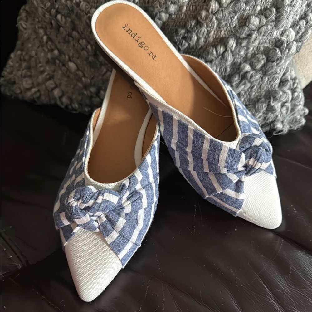 Indigo Blue and White Striped Women's Mules
